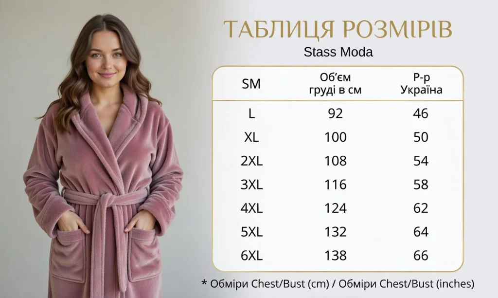 Розмірна сітка халатів Stass moda